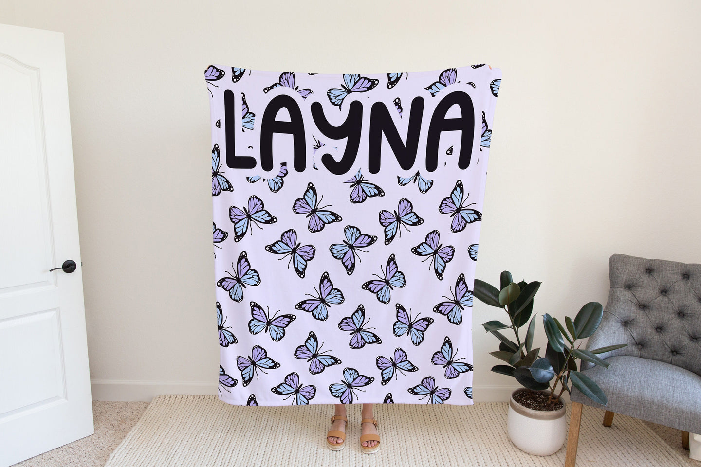 Personalized Butterfly Blanket Purple Boho